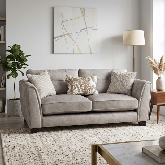 ‘Mariah’ Dapple Silver-No Insert Velvet Fabric Classic Back 3 Seater Sofa