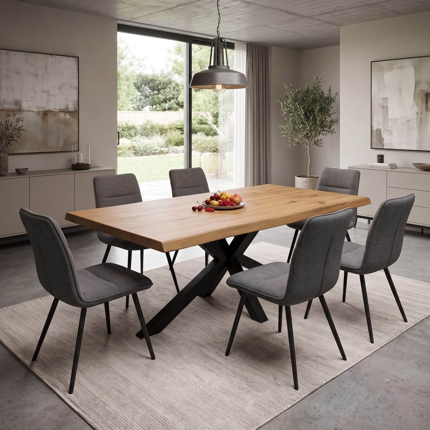 ‘Bodahl ‘Njord’ 6 Bassano Solid Oak Raw Edge 220cm Dining Table with Metal Star Base