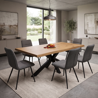 ‘Bodahl ‘Njord’ 6 Bassano Solid Oak Raw Edge 220cm Dining Table with Metal Star Base