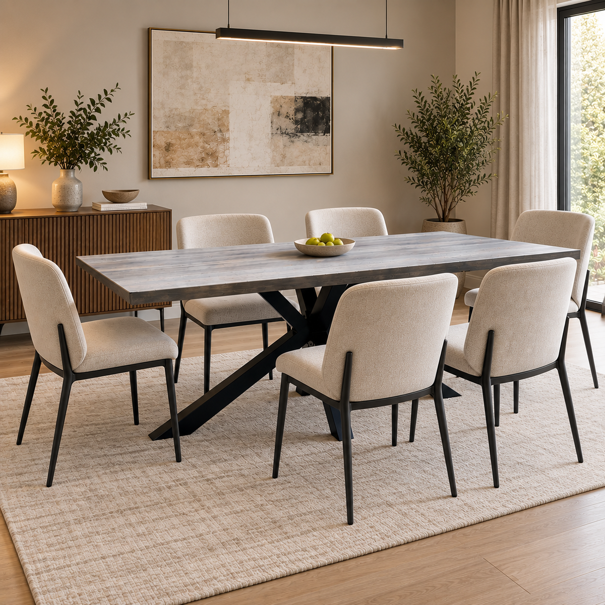 Bodahl 'Athena' 8 Vintage Grey Solid Oak Soft Edge 220cm Dining Table with Metal Star Base