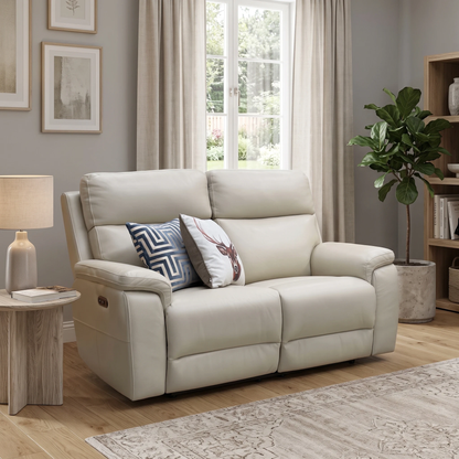 'Raven' Montana Bone China Cat-60:05 Cream Leather 2 Seater Power Recliner Sofa