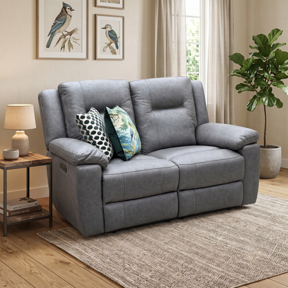 ‘Marlowe’ Grey Microfiber Fabric 2 Seater Power Recliner Sofa