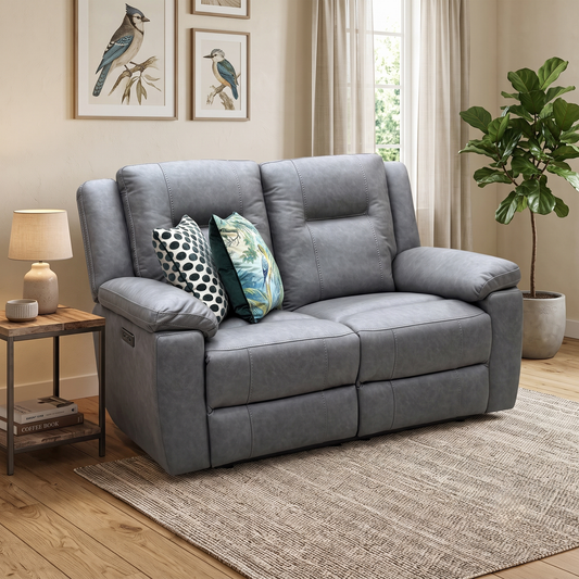 ‘Marlowe’ Grey Microfiber Fabric 2 Seater Power Recliner Sofa