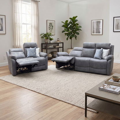 'Linea' Storm Grey Microfiber Fabric 3 + 2 Seater Power Recliner Sofa Set