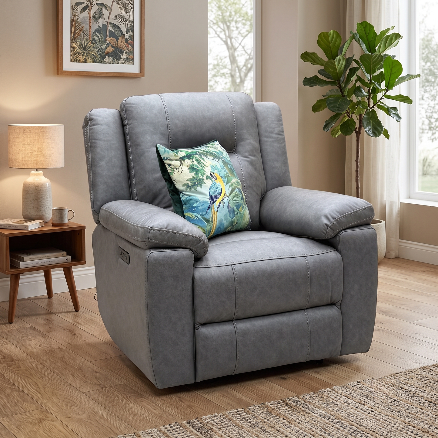 ‘Marlowe’ Grey Microfiber Fabric Power Recliner Armchair