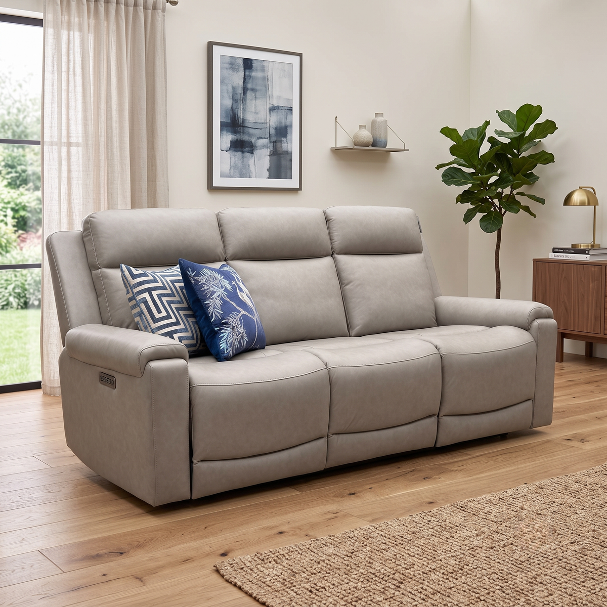 'Nova’ Taupe Grey Microfiber Fabric 3 Seater Power Recliner Sofa