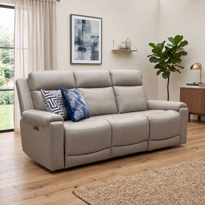 'Nova’ Taupe Grey Microfiber Fabric 3 Seater Power Recliner Sofa