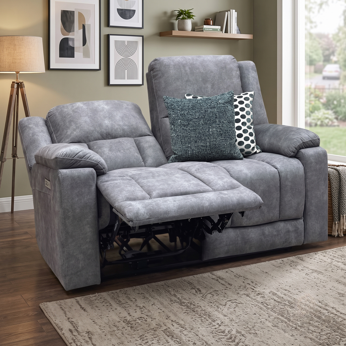 ‘Savoy’ Dark Grey Microfiber Fabric 2 Seater Power Recliner Sofa