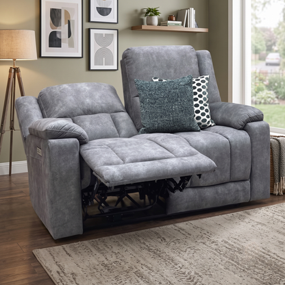‘Savoy’ Dark Grey Microfiber Fabric 2 Seater Power Recliner Sofa