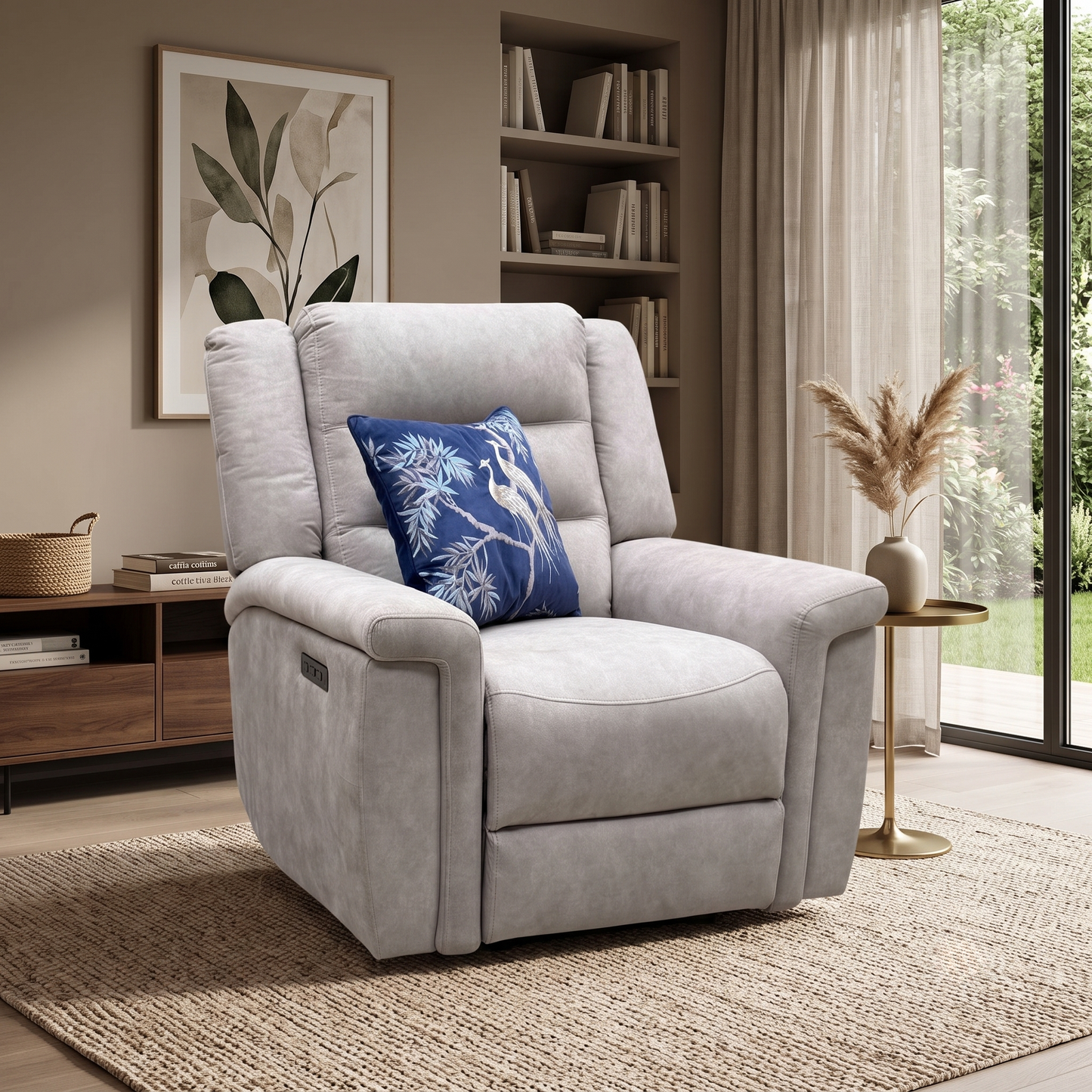 'Vega’ Beige Microfiber Fabric Power Recliner Armchair