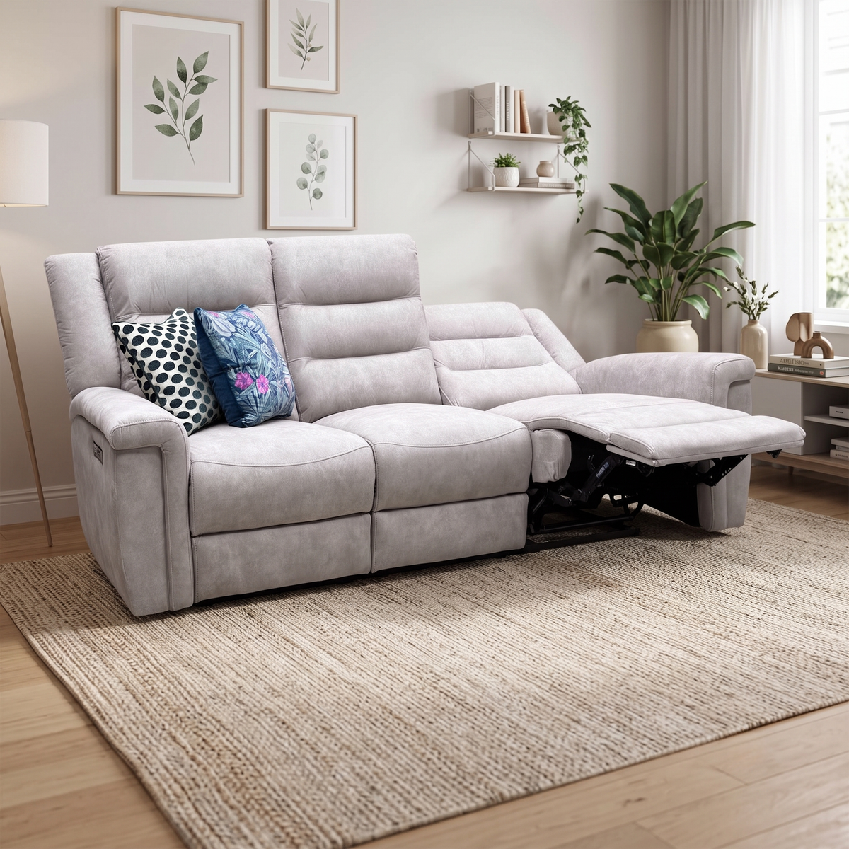 'Vega’ Beige Microfiber Fabric 3 Seater Power Recliner Sofa