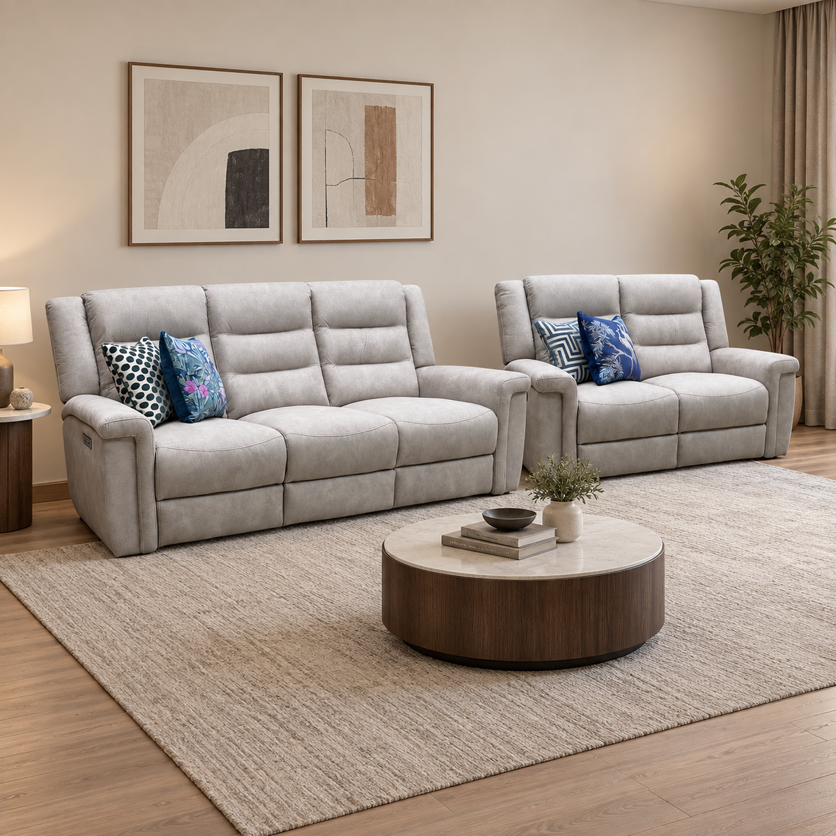 'Vega' Beige Microfiber Fabric 3 + 2 Seater Power Recliner Sofa Set