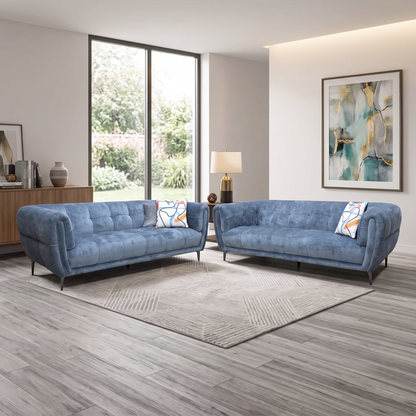 Ideal Home 'Sienna' Hudson Ocean Blue 25315 Fabric 3 + 3 Seater Sofa Set