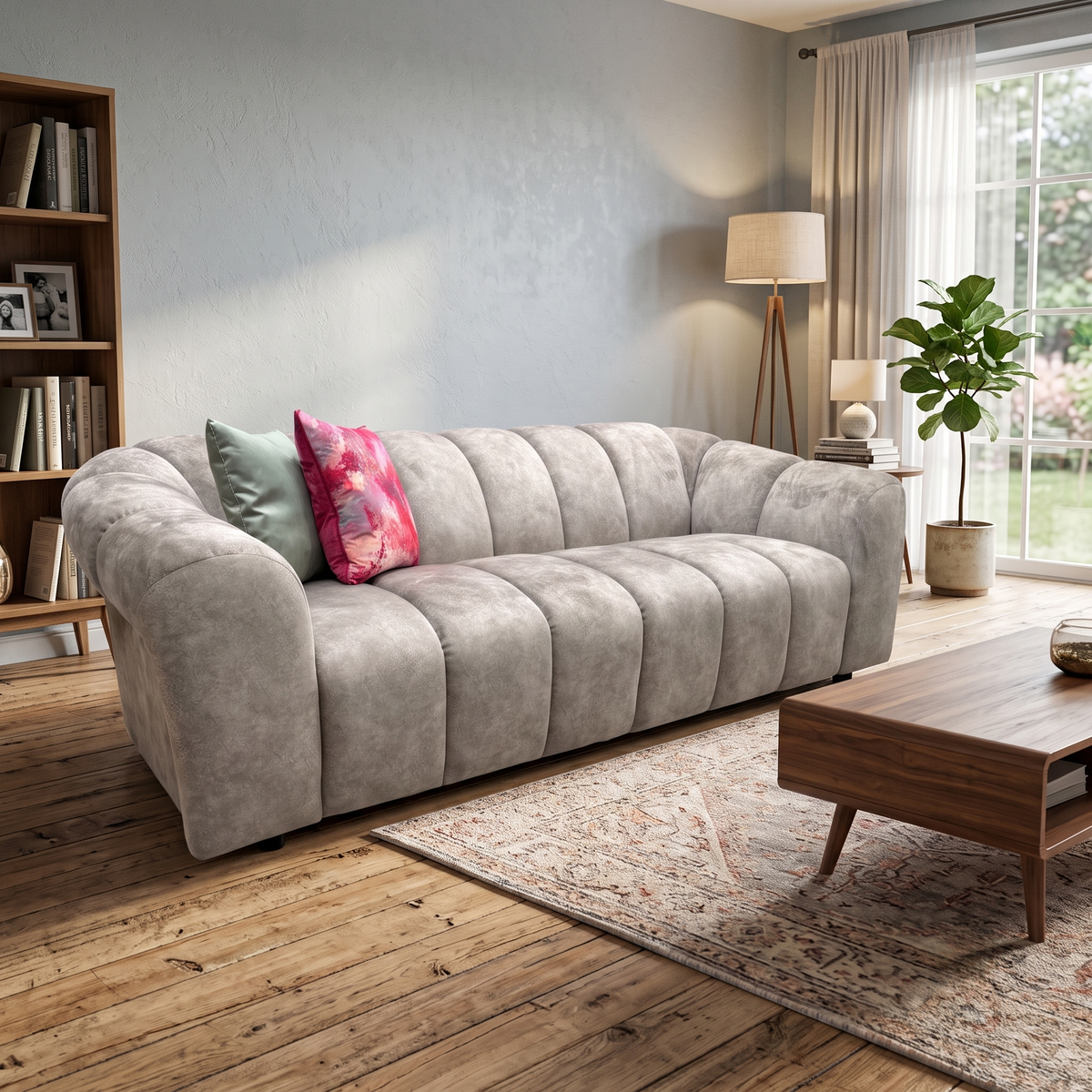 'Rhianna' Mink Velvet Fabric 3 Seater Sofa