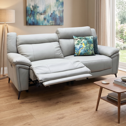‘Panache’ Lead Grey Leather 3 Seater Power Recliner Sofa with Power Headrests