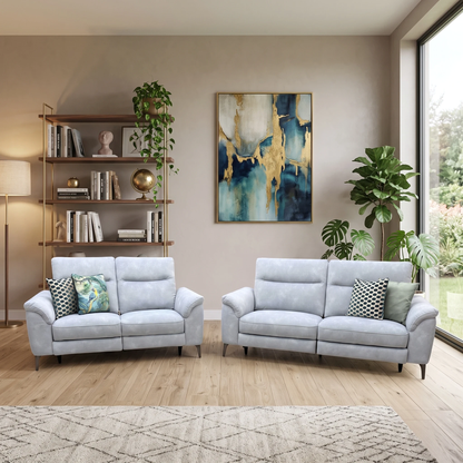 'Morgan' Dexter Smoke Grey Velvet Fabric 3 + 2 Seater Power Recliner Sofa Set
