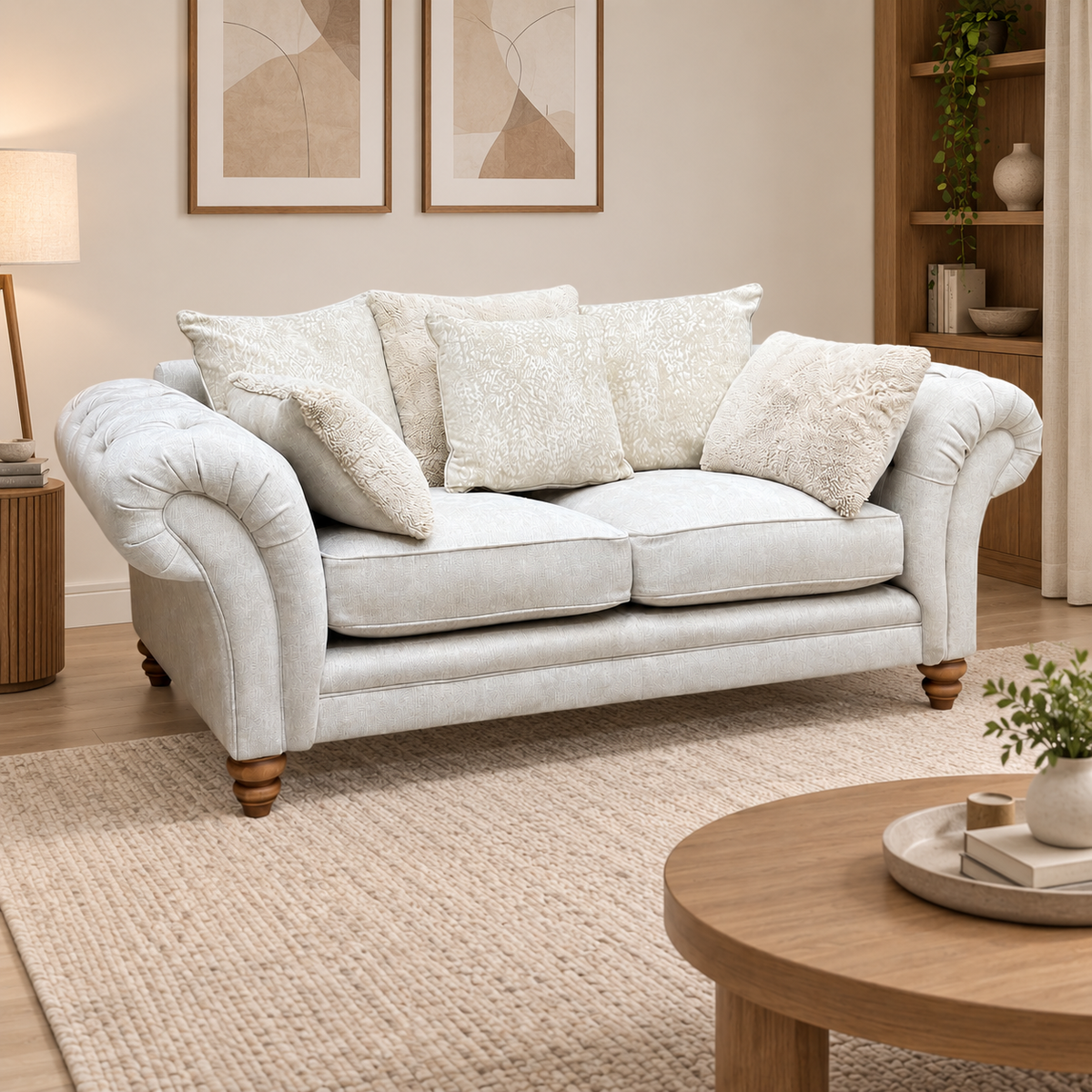 Ideal Home ‘Cotswold’ Darwin Ivory Wo Ft Fabric 2 Seater Scatter Back Sofa