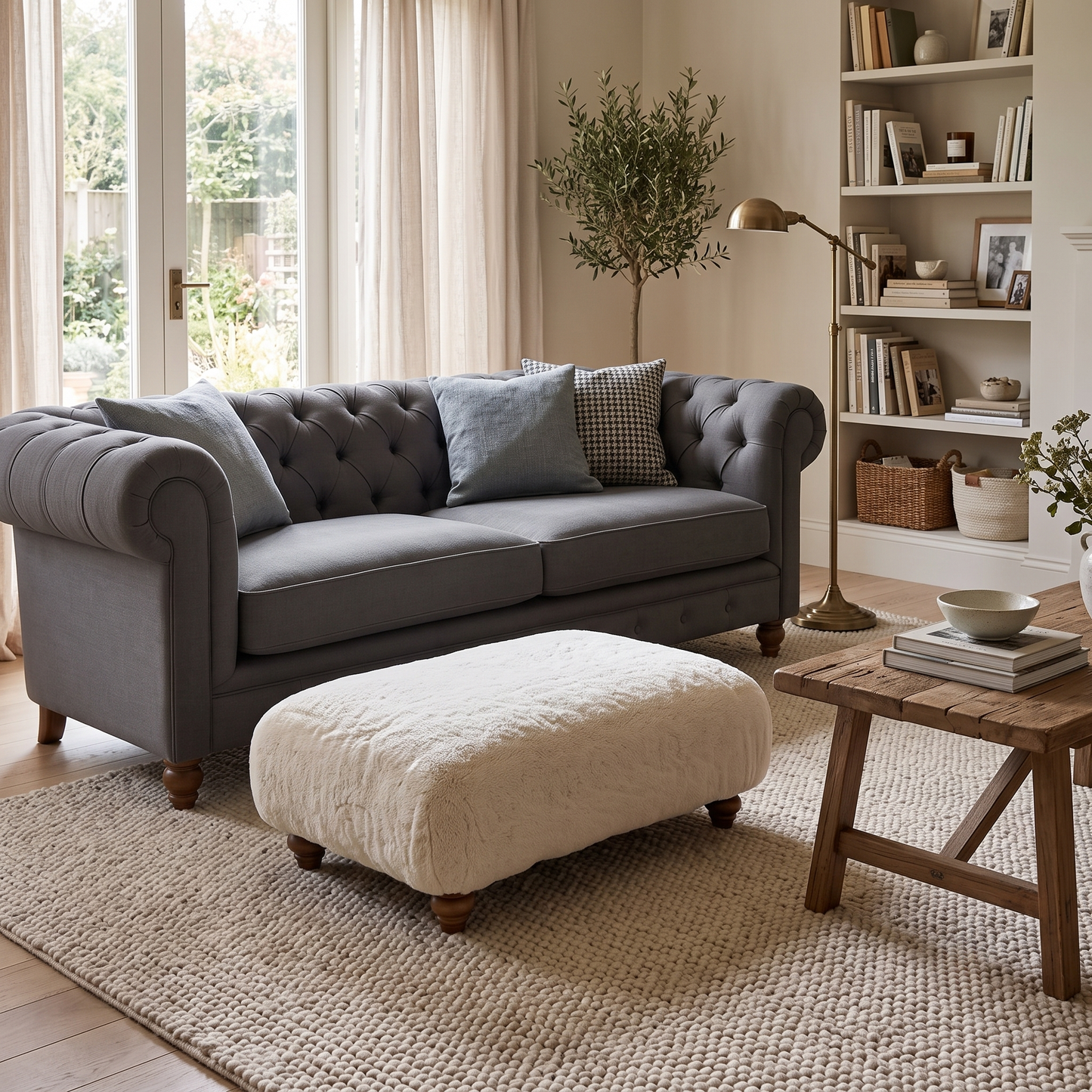 Ideal Home ‘Cotswold’ Darwin Ivory Faux Fur Bench Footstool