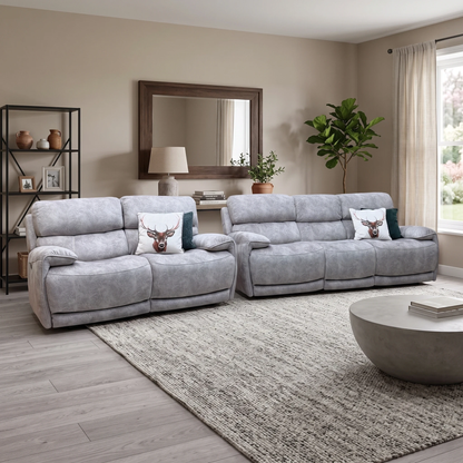 'Link' Bfa-Bnn-R28 Grey Velvet Fabric 3 + 2 Seater Power Recliner Sofa Set with Power Headrests