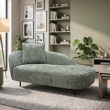 'Bridgerton' Fab-Coe-R801 Olive Green Woven Fabric Chaise Longue