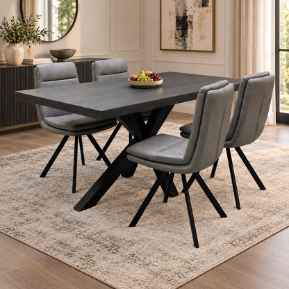 Bodahl 'Njord' 2 Smoked Solid Oak Straight Top 160cm Dining Table with Anthracite Grey Faux Leather Swivel Chair - Set of 4