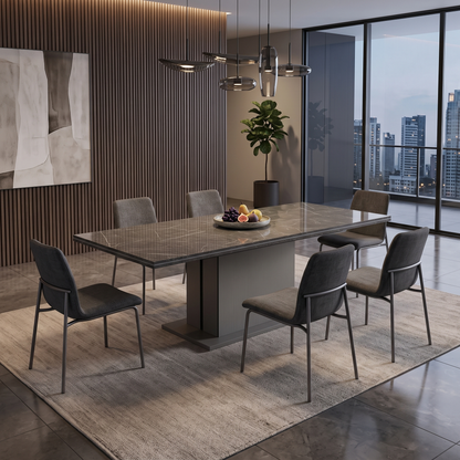 ‘Lusso’ High-Gloss Marble Effect Large Extending Dining Table + Extension Leaf + Extension Leaf