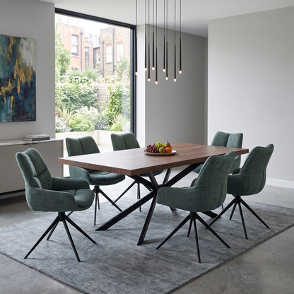 'Kiara' Forest Green Fabric Set of 6 Swivel Dining Chairs