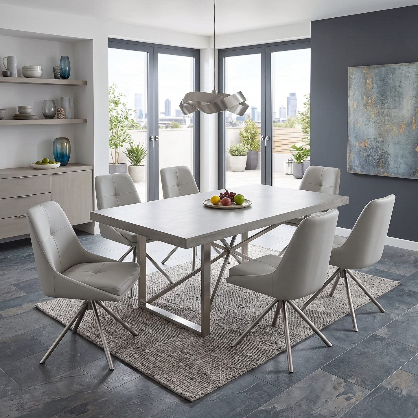 ‘Avorio’ Neutral Faux Leather Set of 6 Swivel Dining Chairs
