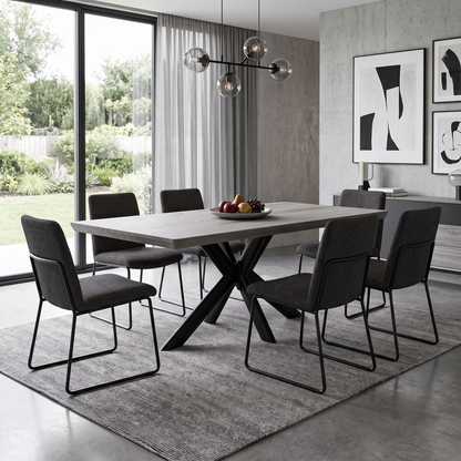 Bodahl 'Athena' 8 Vintage Grey Solid Oak Soft Edge 180cm Dining Table with Metal Star Base