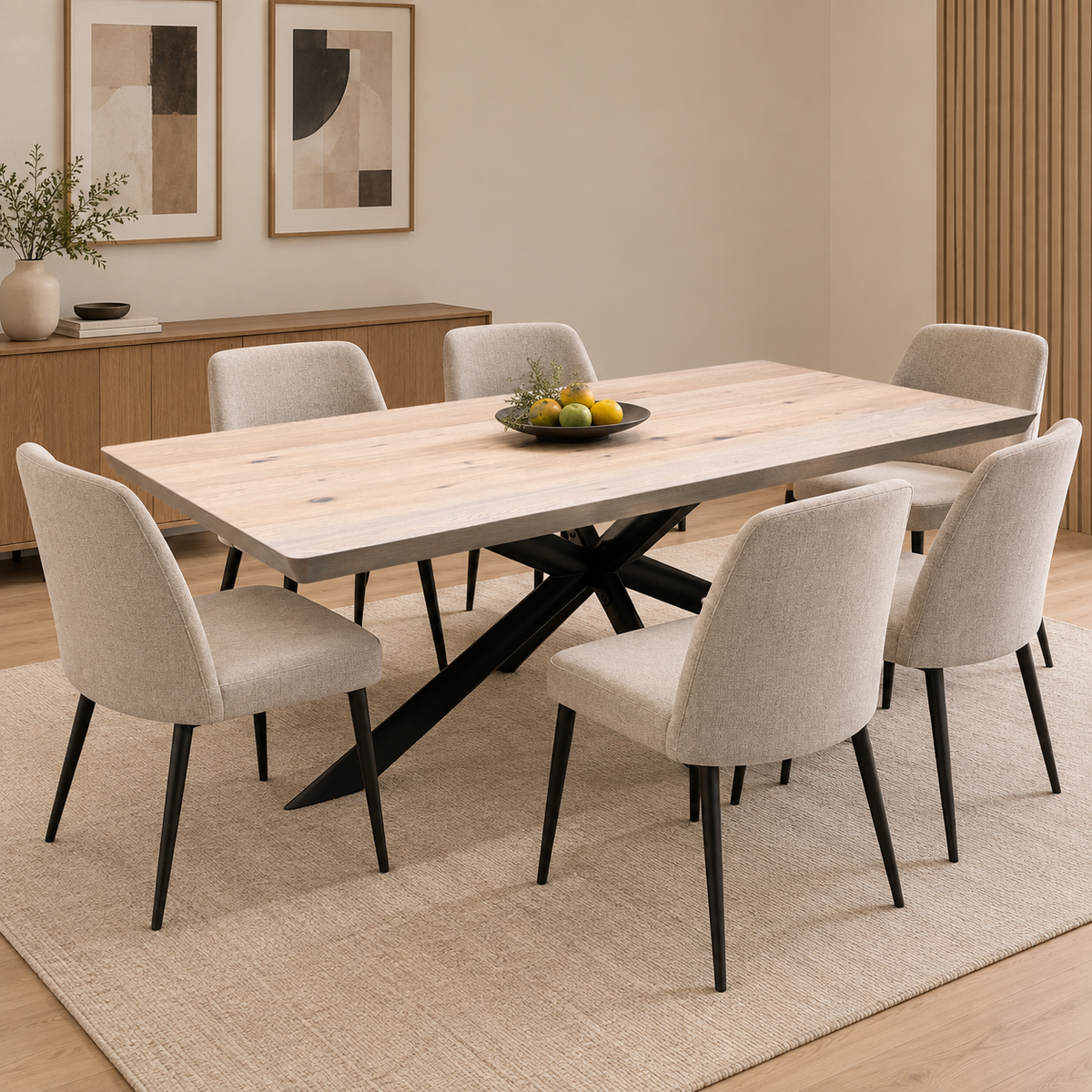 Bodahl 'Athena' 32 Sand Stone Solid Oak Soft Edge 220cm Dining Table with Metal Star Base