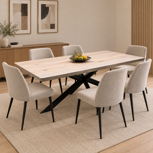 Bodahl Athena 32 Sand Stone Solid Oak Soft Edge 220cm Dining Table with Metal Star Base – view 2