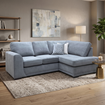 ‘Orka’ Graphite Grey Plaza Linen Fabric Quilted Arm Left Hand Facing Arm Compact Open End Corner Sofa
