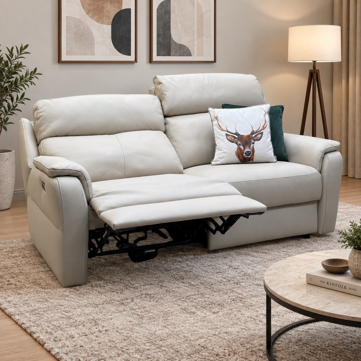 G Plan 'Vito' Torello Fango Cream Leather 3 Seater Power Recliner Sofa with Power Headrests and Power Lumbar