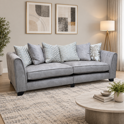 Mariah Dapple Silver-Tri No Insert Velvet Fabric 4 Seater Scatter Back Split Frame Sofa – view 2