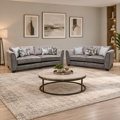 ‘Mariah’ Dapple Chocolate-Tri No Insert Velvet Fabric 4 + 3 Seater Classic Back Sofa Set