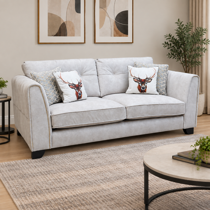 ‘Mariah' Dapple Ivory-Tri No Insert Velvet Fabric 3 Seater Classic Back Sofa