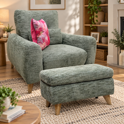 'Malmo' Fab-Mga-R11 Olive Green Fabric Chair + Storage Footstool Set