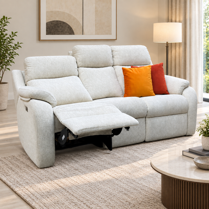 G Plan 'Kingsbury' C931 Rush Cream Fabric 3 Seater Power Recliner Sofa with Power Headrests and Power Lumbar