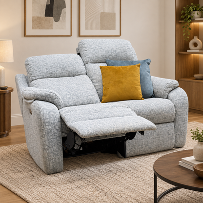 G Plan 'Kingsbury' B030 Remco Light Grey Fabric 2 Seater Power Recliner Sofa with Power Headrests and Power Lumbar