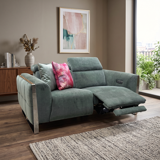 Gisella Pine Green Fabric 2 Seater Power Recliner Sofa with Power Headrests – view 2