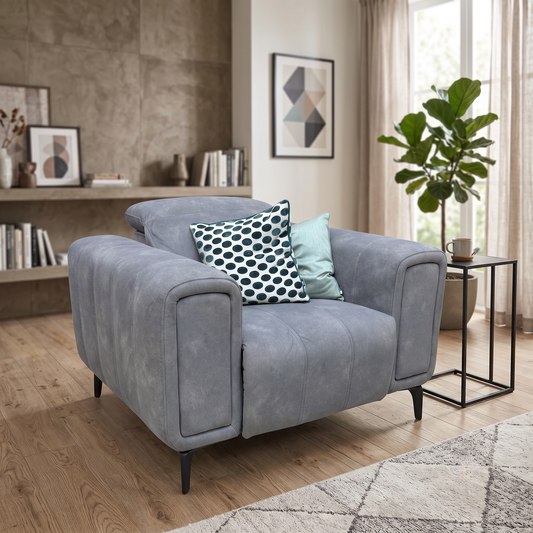 Elphaba Dexter Mocha Grey Velvet Fabric Power Recliner Chair with Storage Arms – view 2