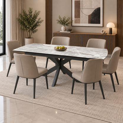 'Valerius' Marble Effect Sintered Stone Top Extending Dining Table