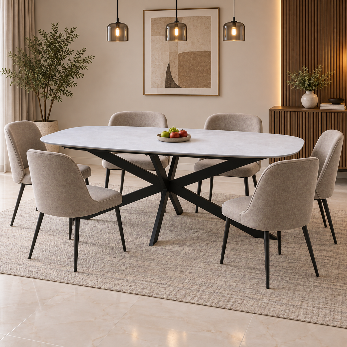 'Sadia' Grey Concrete Effect Veneer Large Oval Dining Table