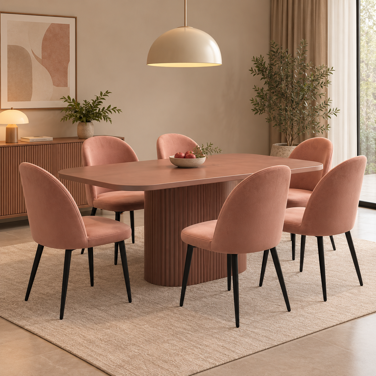 'Gabi’ Coral Orange Fabric Set of 6 Dining Chairs