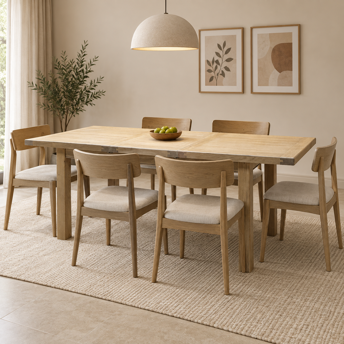 'Delaney' Light Oak Solid Oak Large Extending Dining Table