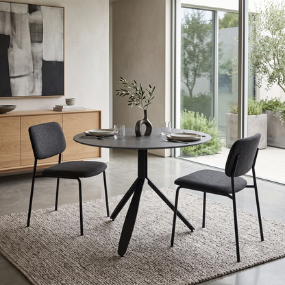 'Jacob' Black Ceramic Top Round Dining Table