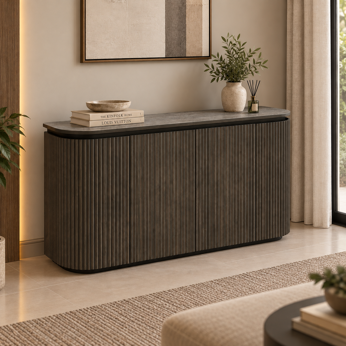 'Jai' Dark Oak Solid Oak 4 Door 1 Drawer Sideboard