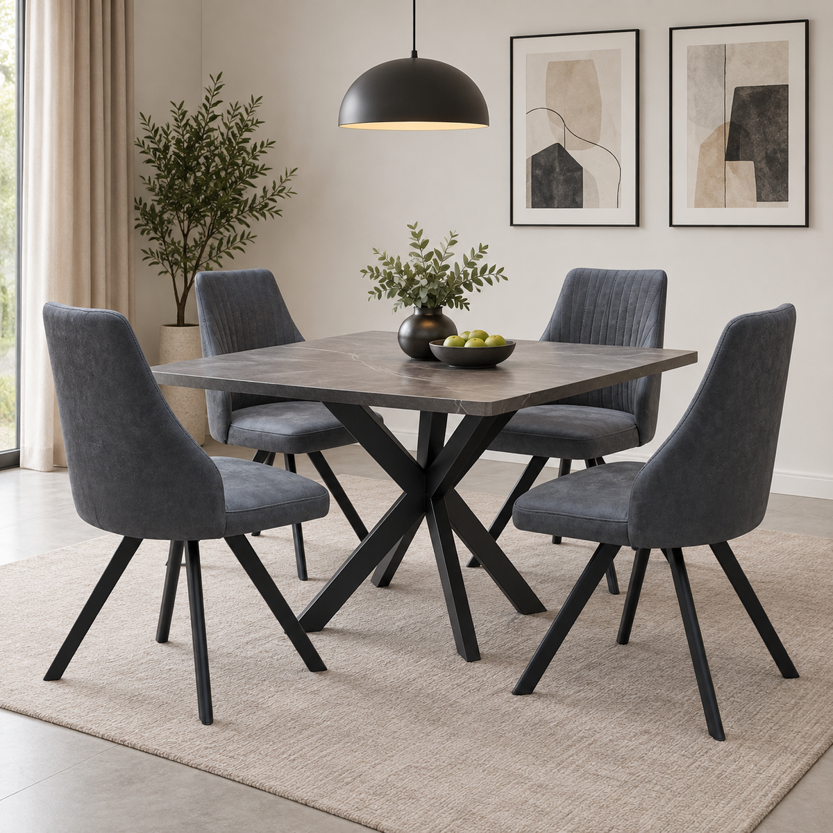 'Vida' Dark Grey Fabric Set of 4 Swivel Dining Chairs