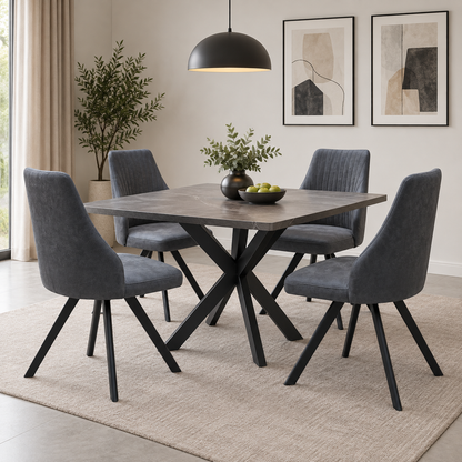 'Vida' Dark Grey Fabric Set of 4 Swivel Dining Chairs