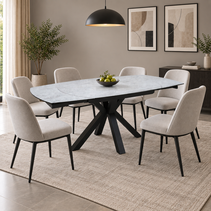 'Raul' Silver Ceramic Top 130cm Swivel Extending Dining Table